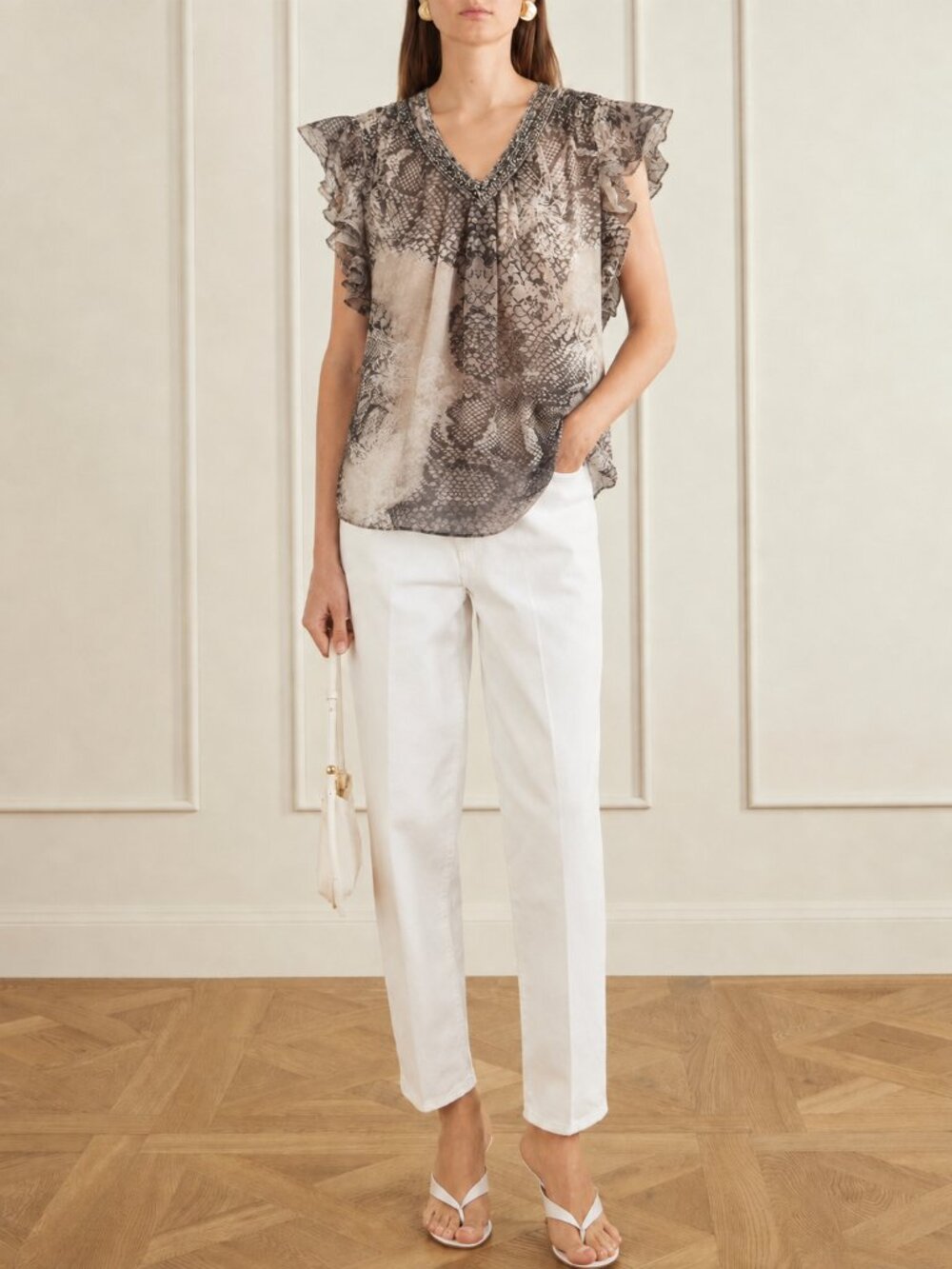 Silk Printed with Beaded Neckline (0975)